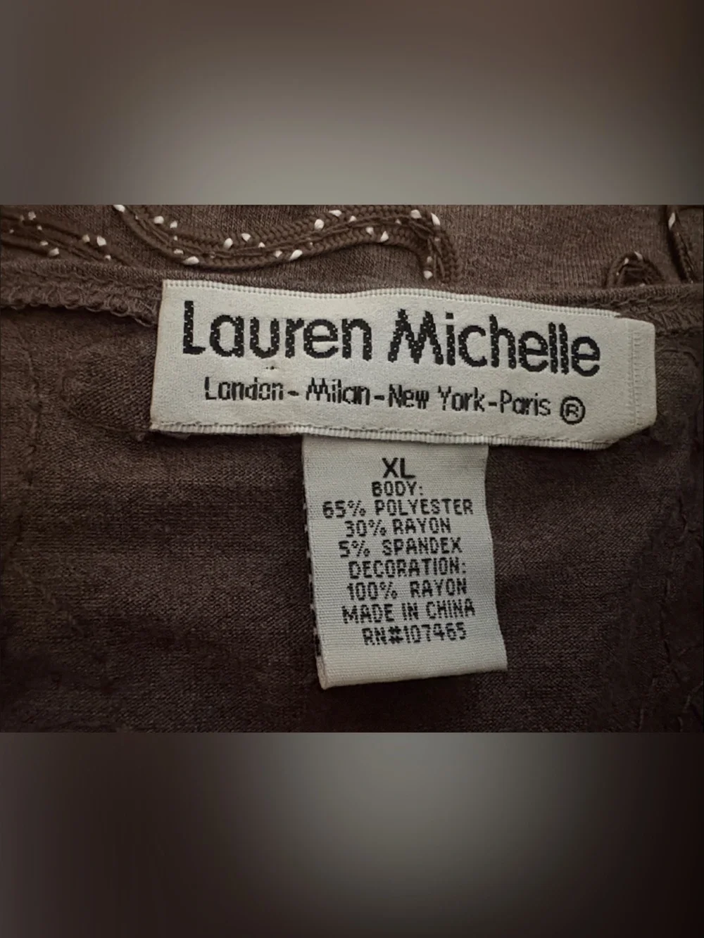 Lauren Michelle Taupe Beaded V-Neck Tank - Picture 2 of 2